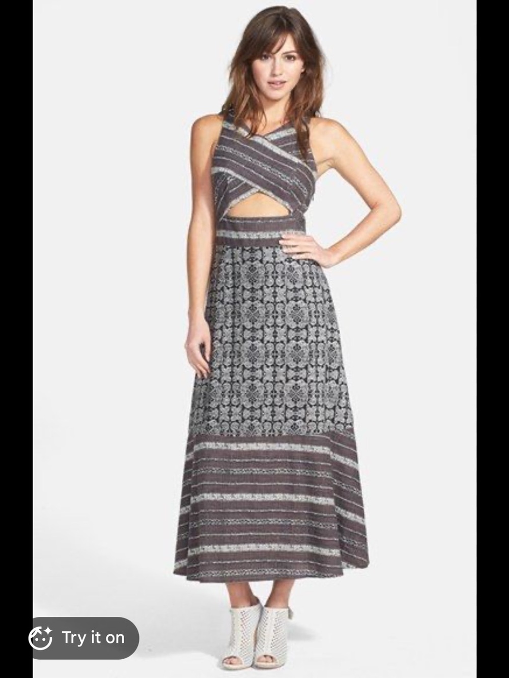 Free People Bohemian tribal print Dress Cut outs Woman's Size 6
